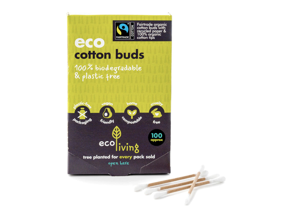 Organic fairtrade cotton buds with FSC recycled paper core