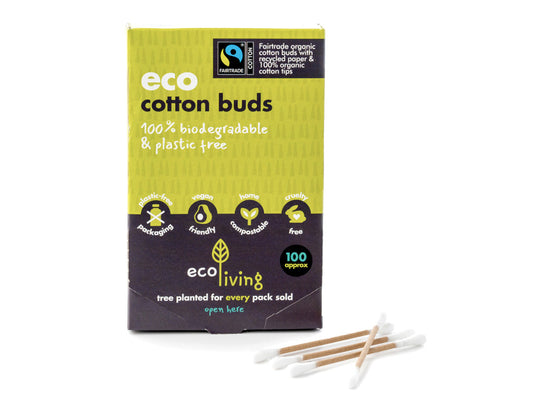 Organic fairtrade cotton buds with FSC recycled paper core